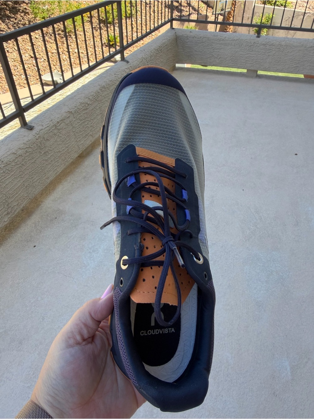 On Cloud Women’s Running Shoe in Navy and Tan - Picture 4 of 4